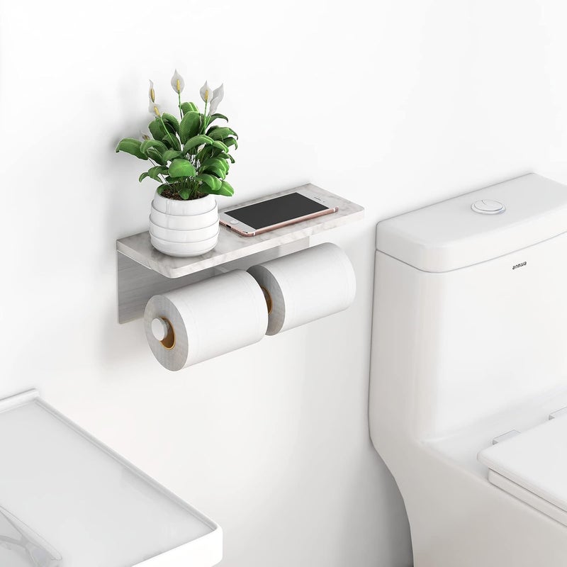Gypie Brushed Nickel Toilet Paper Holder with Shelf, New Upgrade Double Toilet Paper Holder with Storage, Marble Roll Toilet Paper Wall Mount for Bathroom Washroom - Image 2